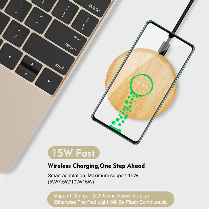 Qi Wooden Wireless Charging Pad.